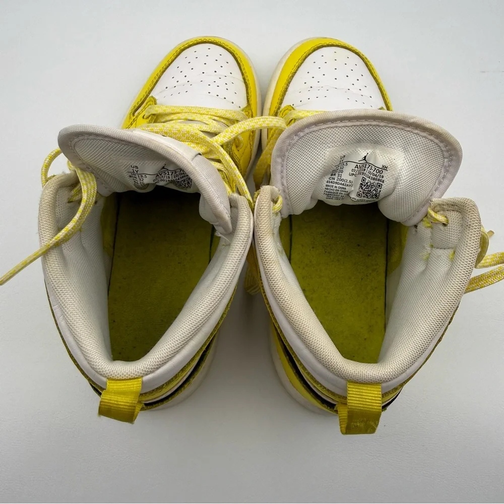Nike Air Jordan 1 Mid GS “Dynamic Yellow Floral” Rose Patch Sneakers Size 1Y